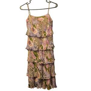 Vintage Y2K 90's Eva Blue ruffled tiered knee length dress size 4P